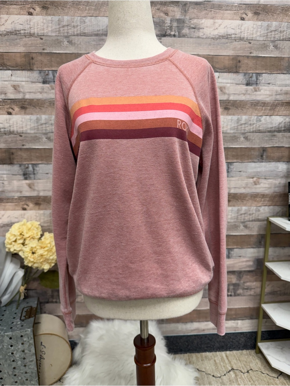 Roxy Multicolor Chest Stripe on Pink Crewneck S